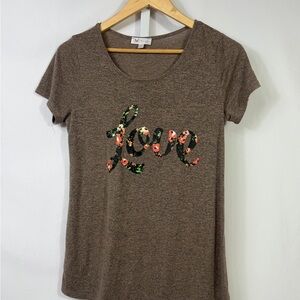 Brown Floral Love Print Women's Top